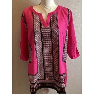 New York & Company Pink & Black Blouse Size Large (12/14)